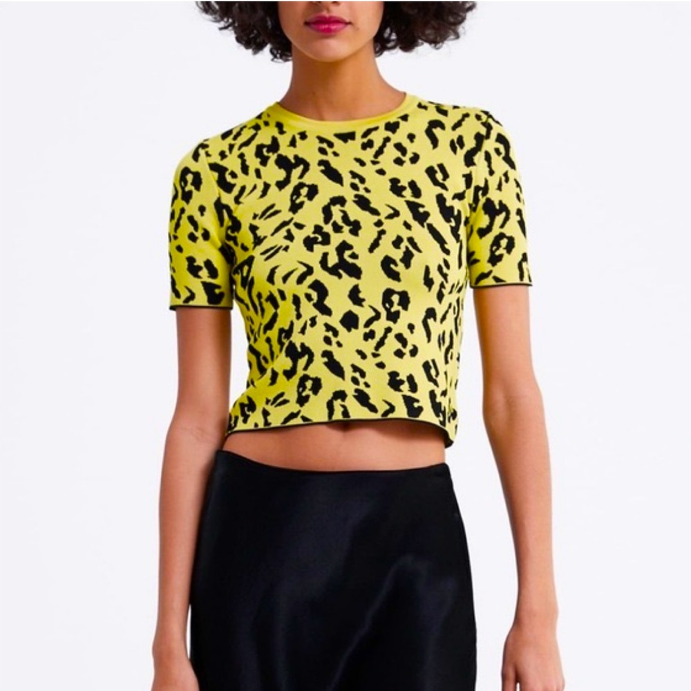 Zara Bright Yellow Printed Leopard Top